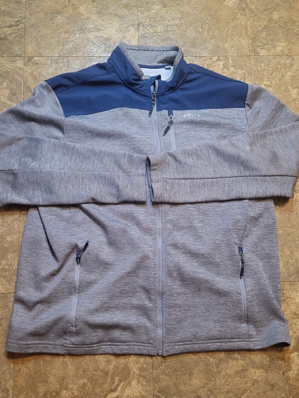 Orvis Bonded Mesh Full Zip Jacket Mens XL Gray Long Sleeve Pockets Fleece